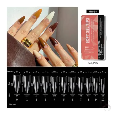 Soft Gel Tips Box Of 500ct – Medium Stiletto Half Tip