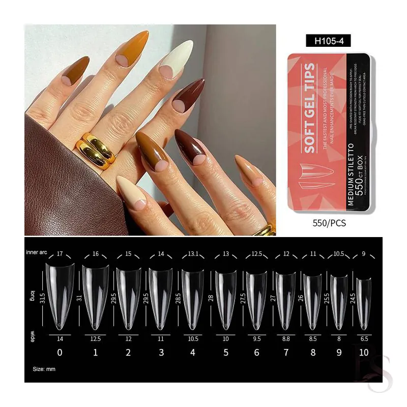 Soft Gel Tips Box Of 500ct – Medium Stiletto Half Tip
