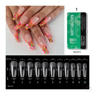 Soft Gel Tips Box Of 550ct – Long Coffin Half matte