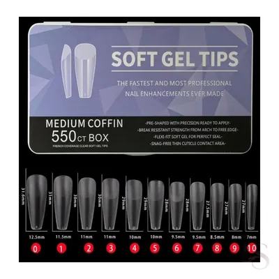 Soft Gel Tips Box Of 550ct – Medium Coffin Half Matte