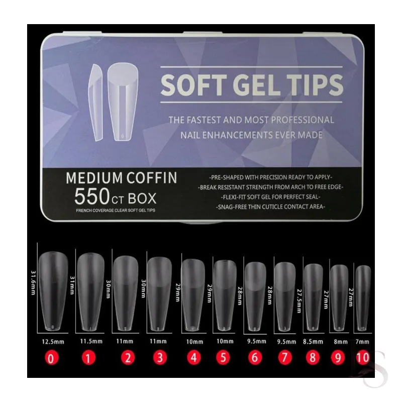 Soft Gel Tips Box Of 550ct – Medium Coffin Half Matte