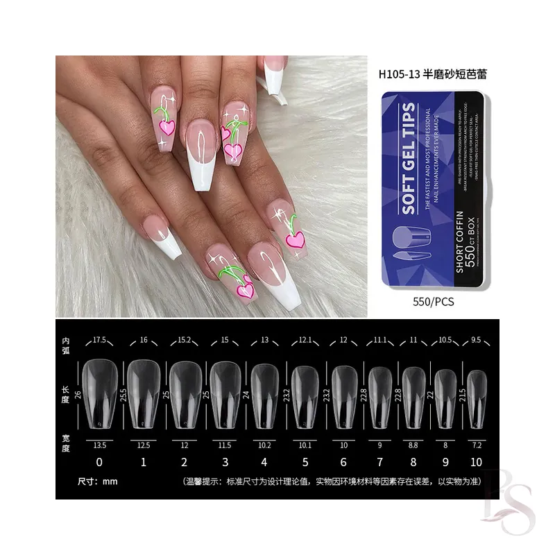 Soft Gel Tips Box Of 550ct – Short Coffin Half Matte