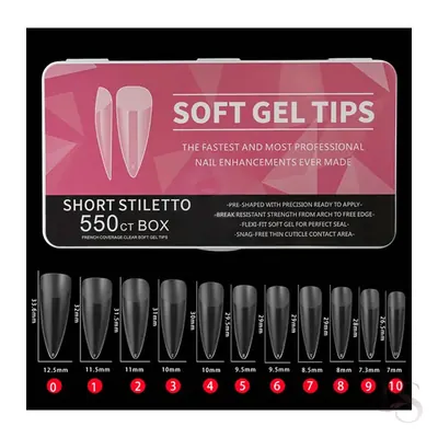 Soft Gel Tips Box Of 550ct – Short Stiletto Half Matte