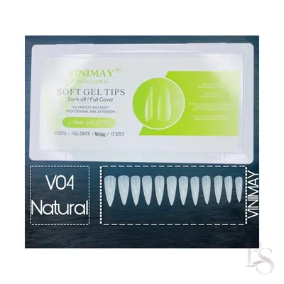 Vinimay Soft Gel Tip Box Of 500Pcs – Long Stiletto Natural
