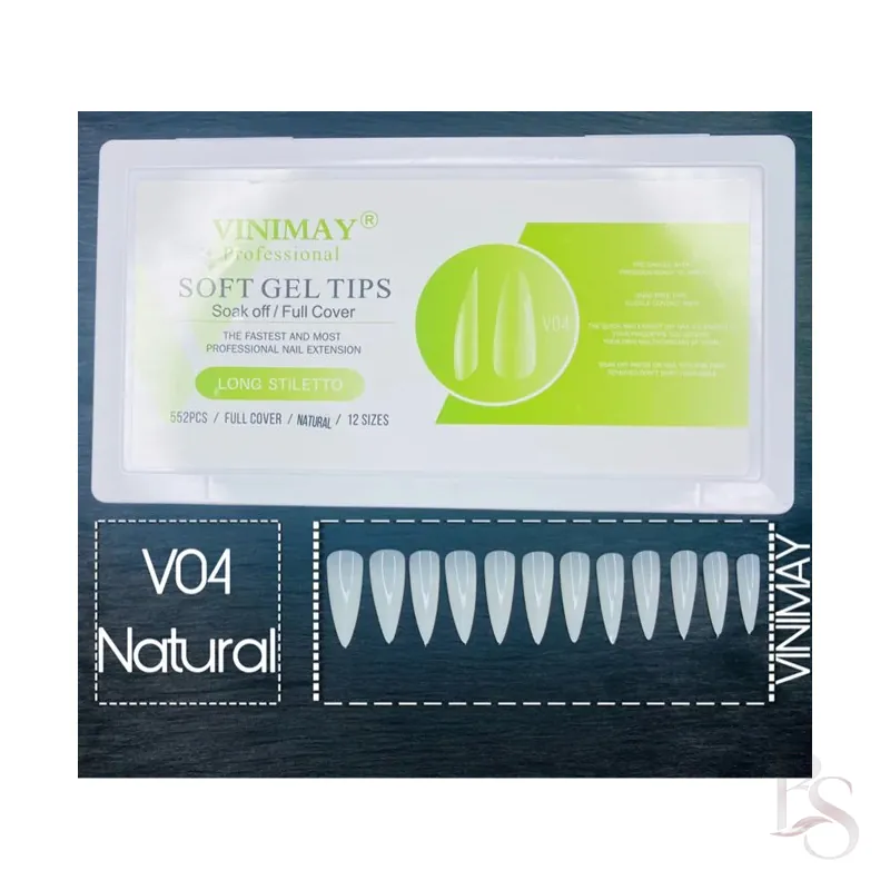 Vinimay Soft Gel Tip Box Of 500Pcs – Long Stiletto Natural
